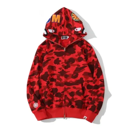 BAPE Red Full Camo Shark Hoodie